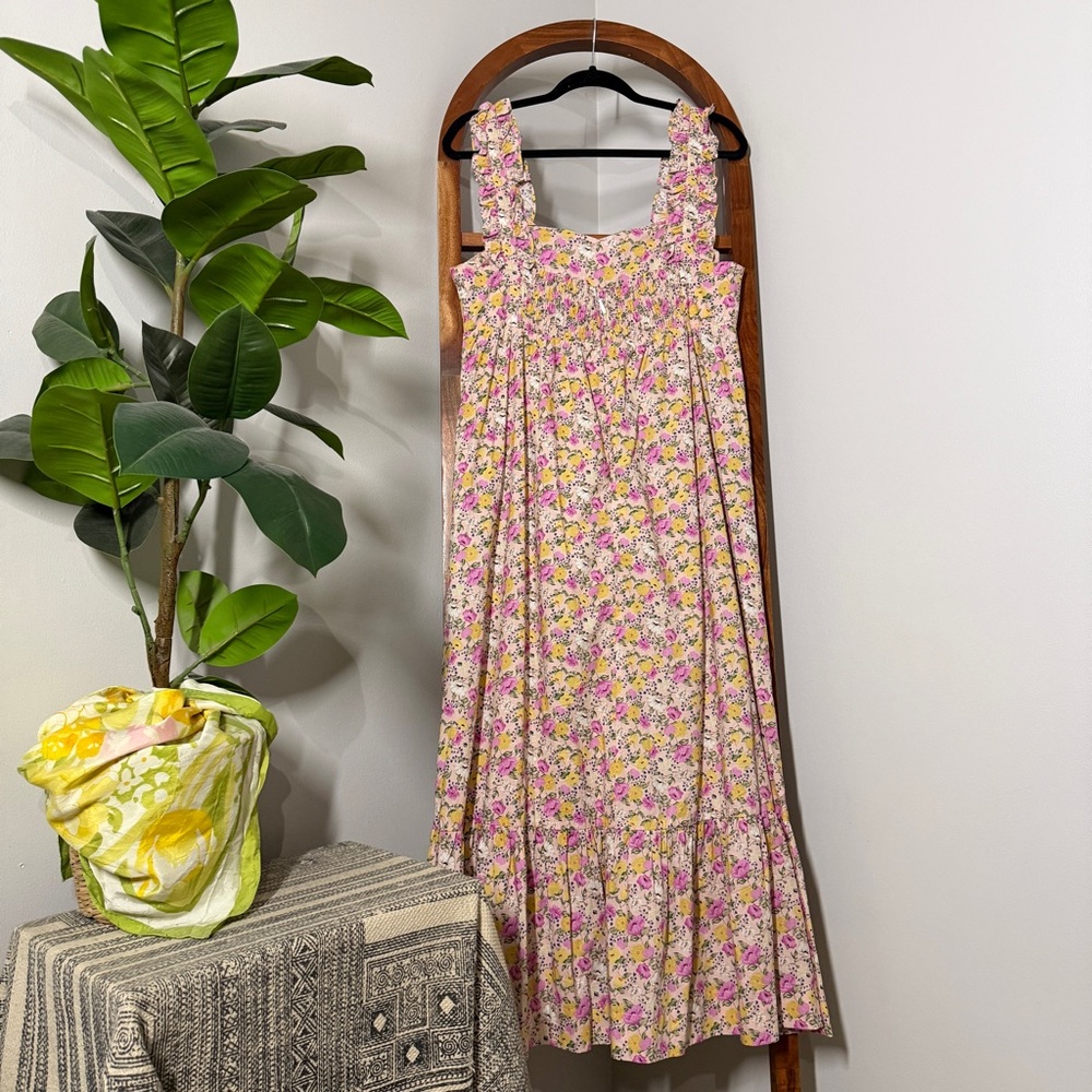 Tuckernuck En Saison Pink MEDIUM Sleeveless 100% Cotton Floral Midi Dress - Picture 3 of 8